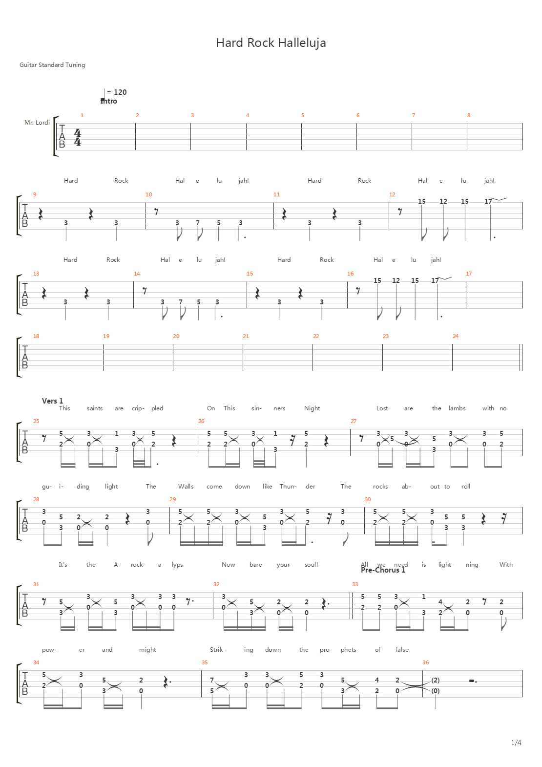 Hard Rock Hallelujah吉他谱