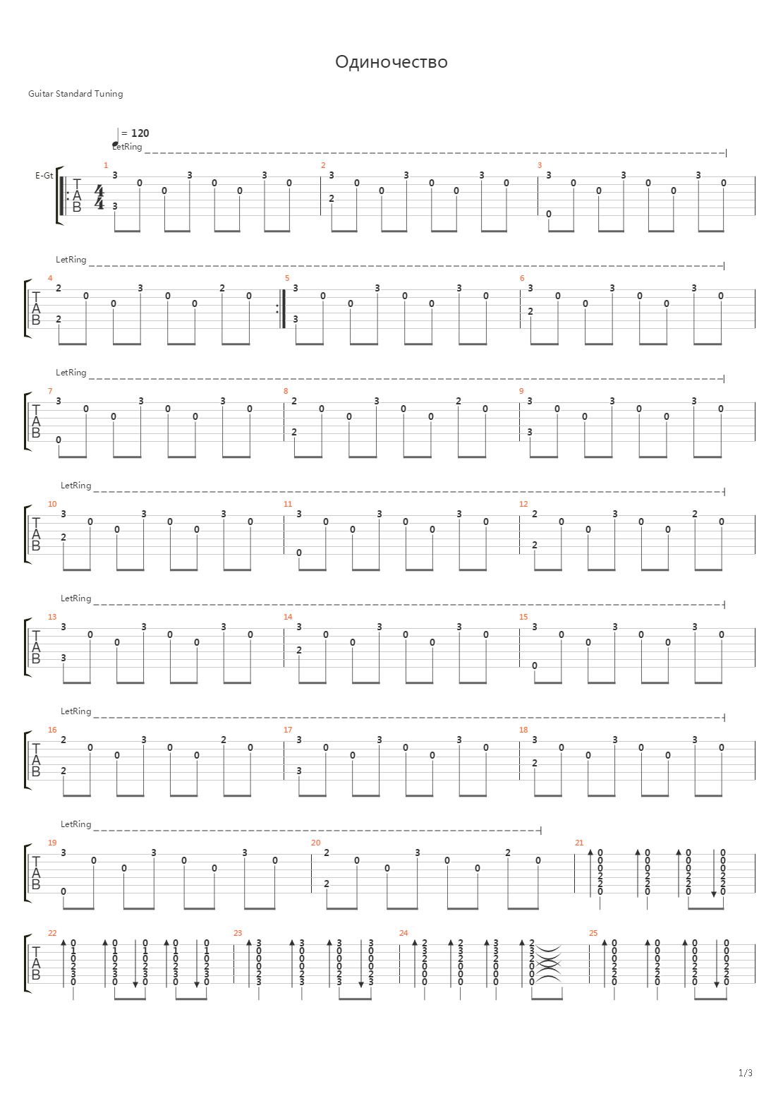Одиночество吉他谱
