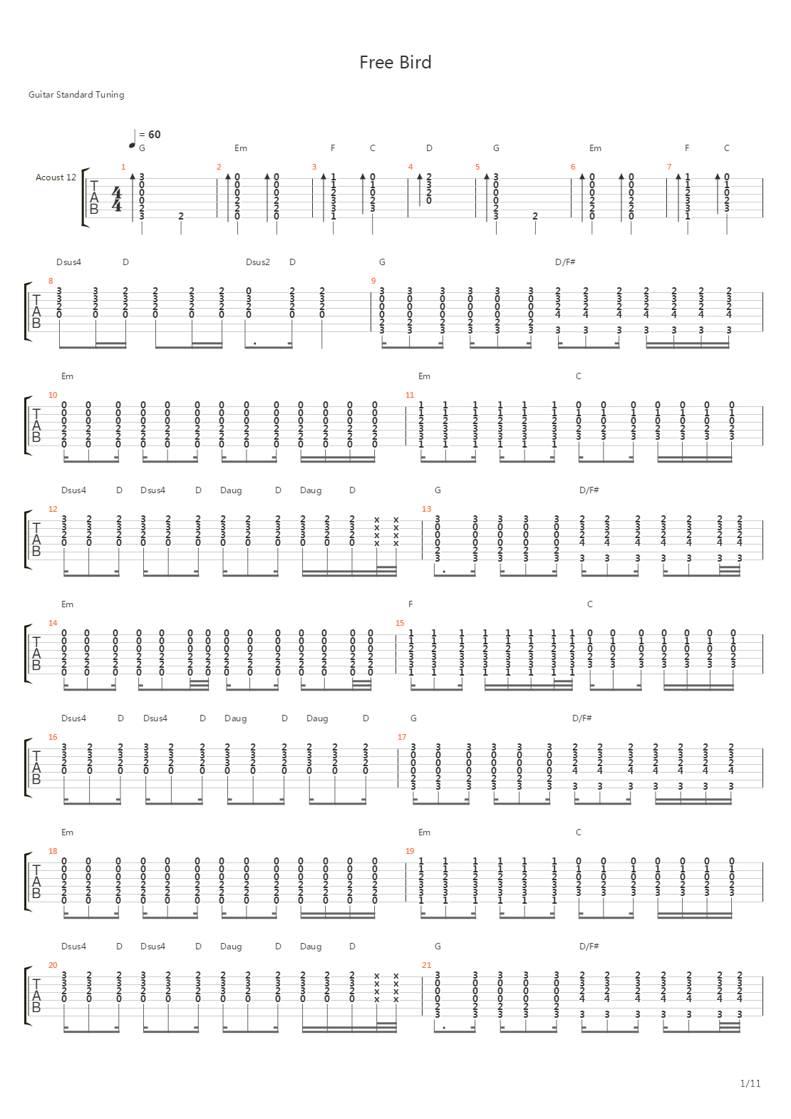 Free Bird吉他谱