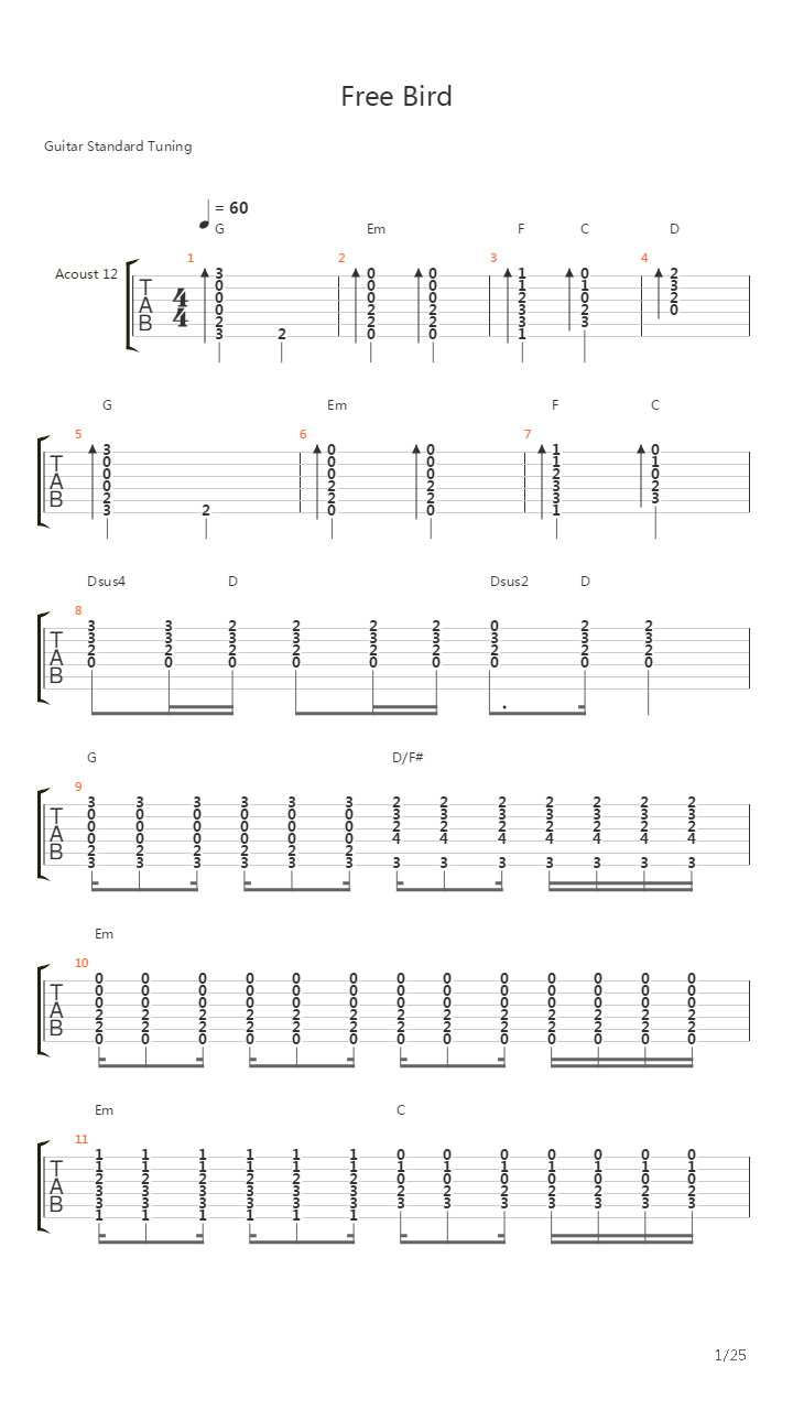 Free Bird吉他谱