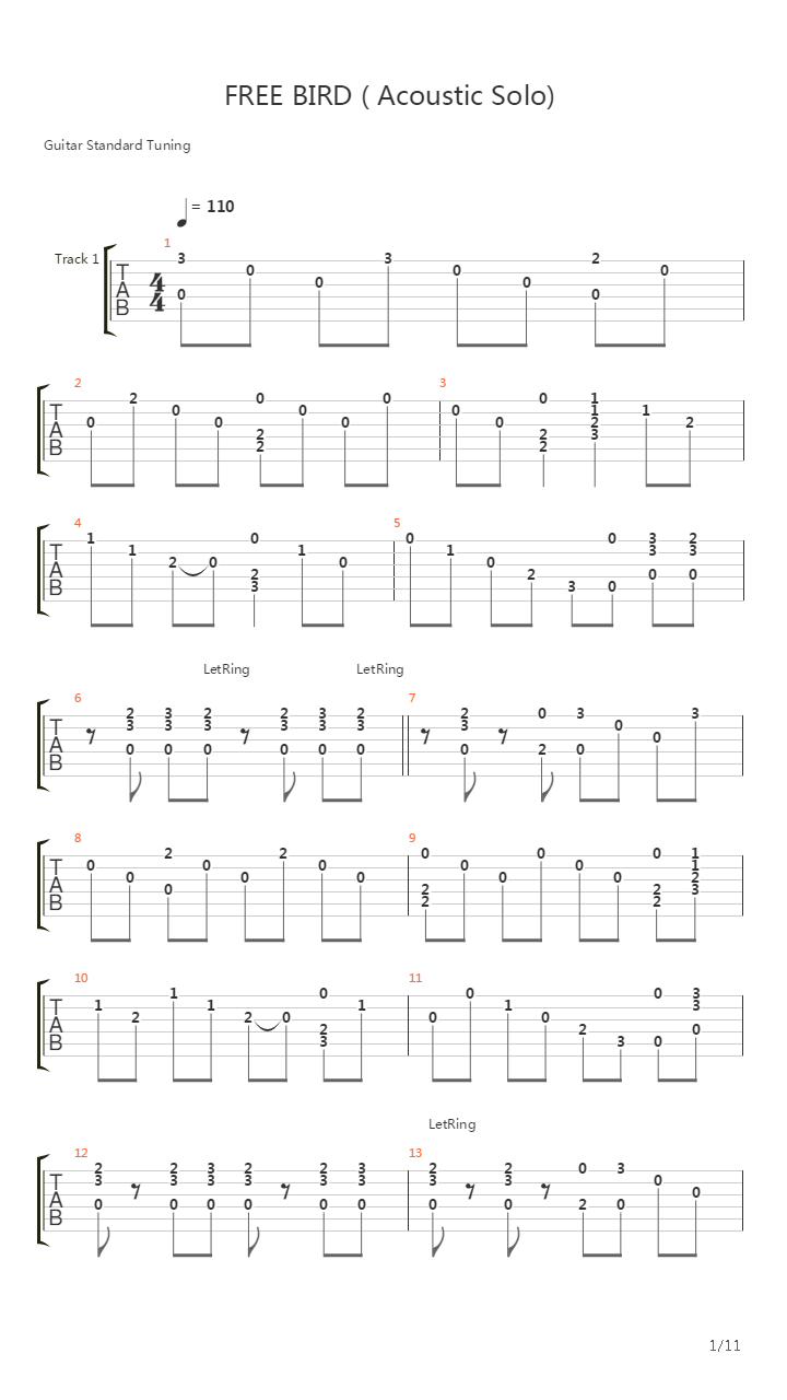 Free Bird (Acoustic)吉他谱
