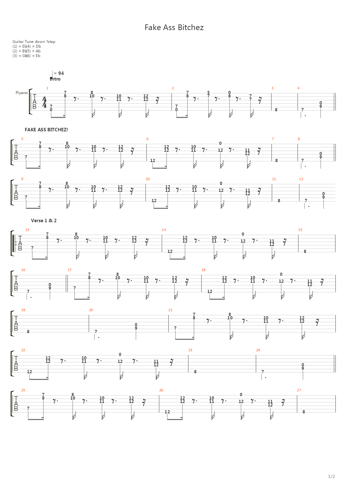 Fake Ass Bitchez吉他谱