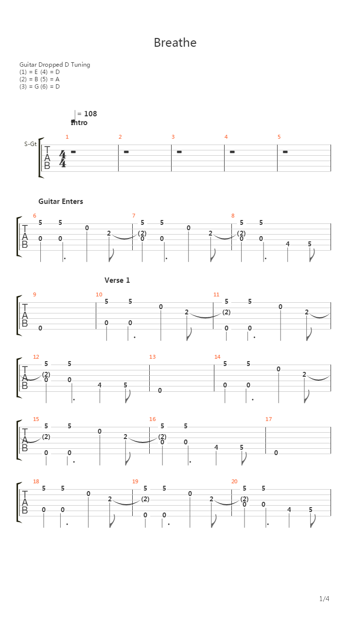 Breathe吉他谱