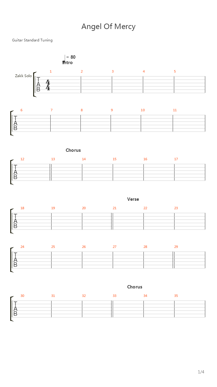 Angel Of Mercy吉他谱