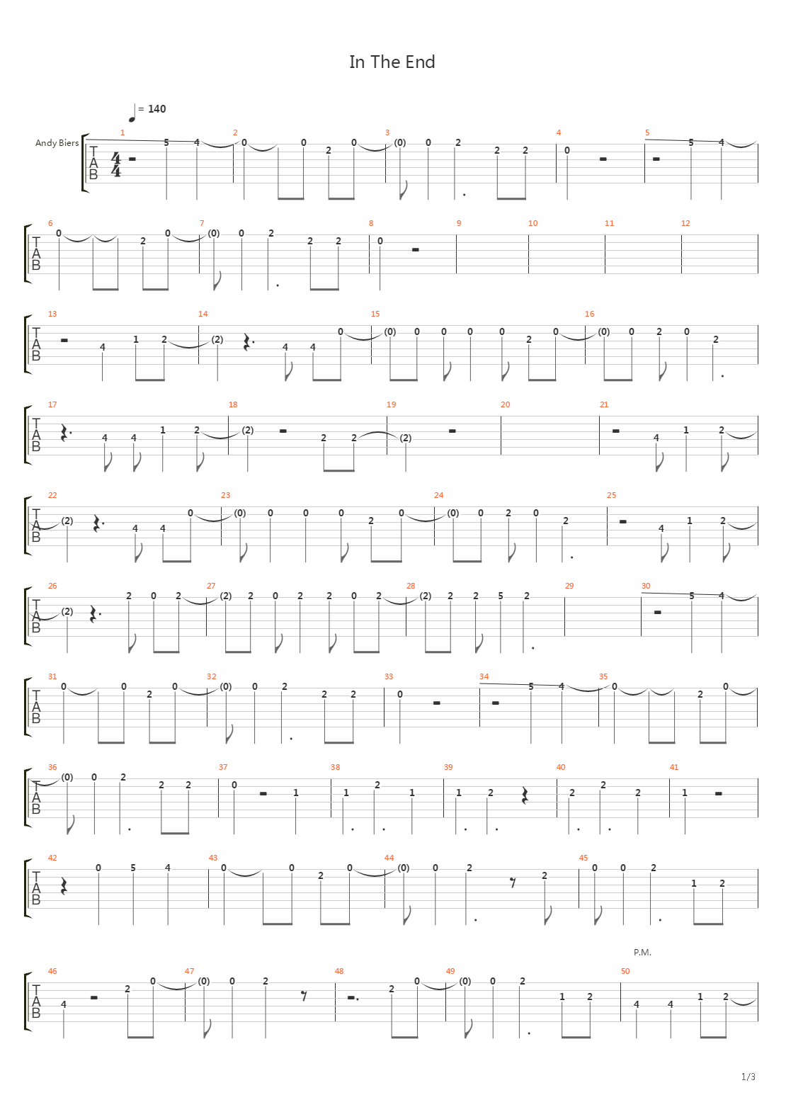 In The End吉他谱