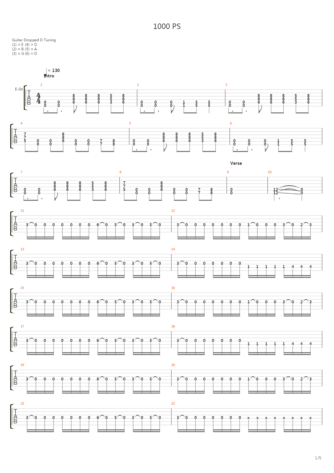 1000 Ps吉他谱