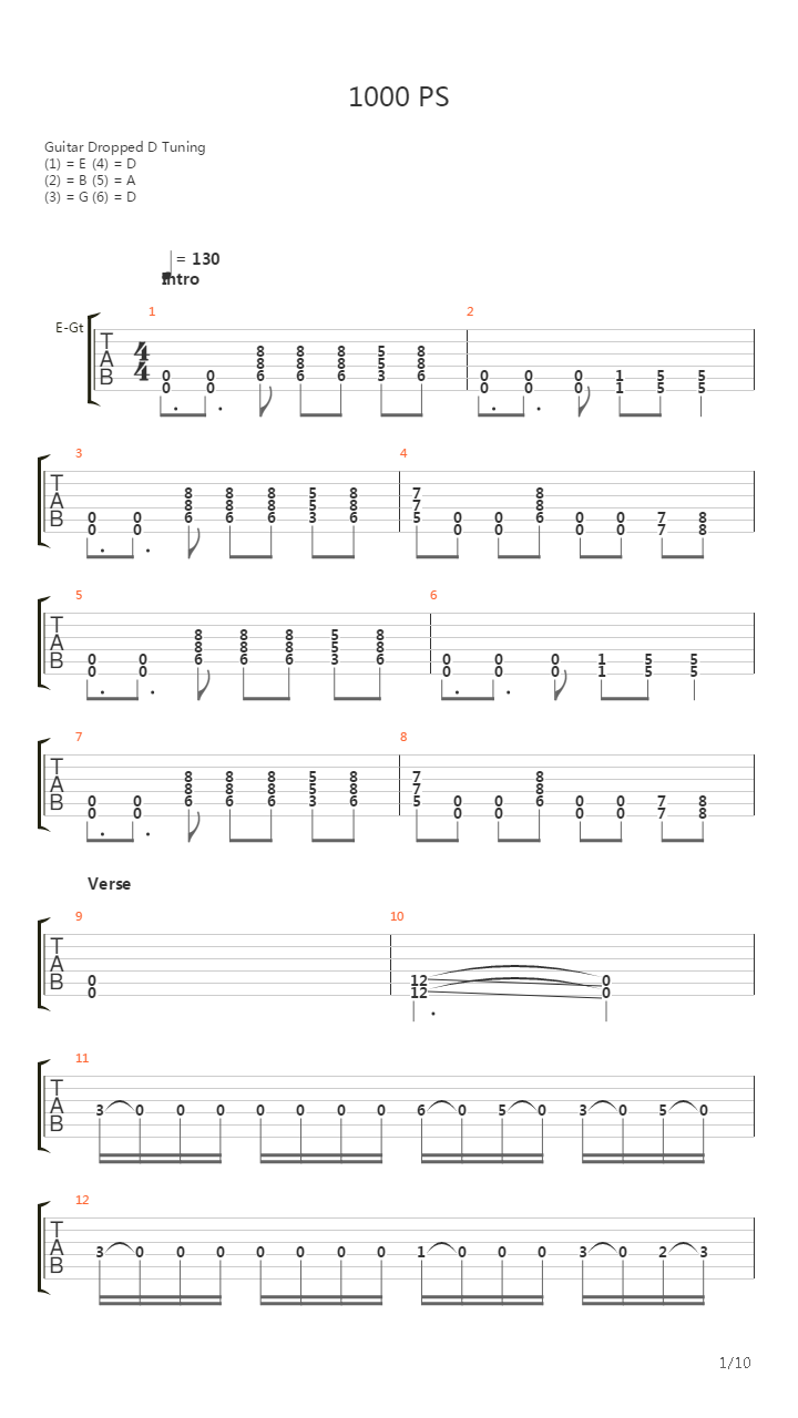 1000 Ps吉他谱