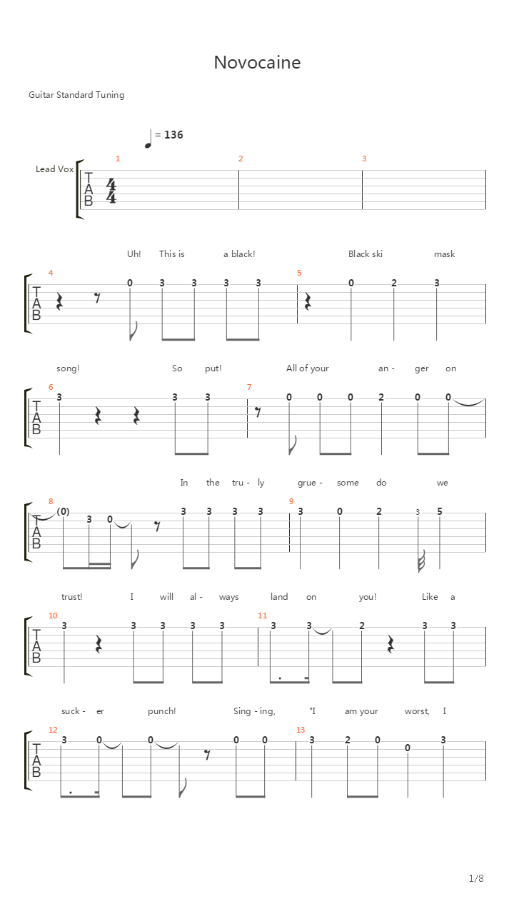 Novocaine吉他谱