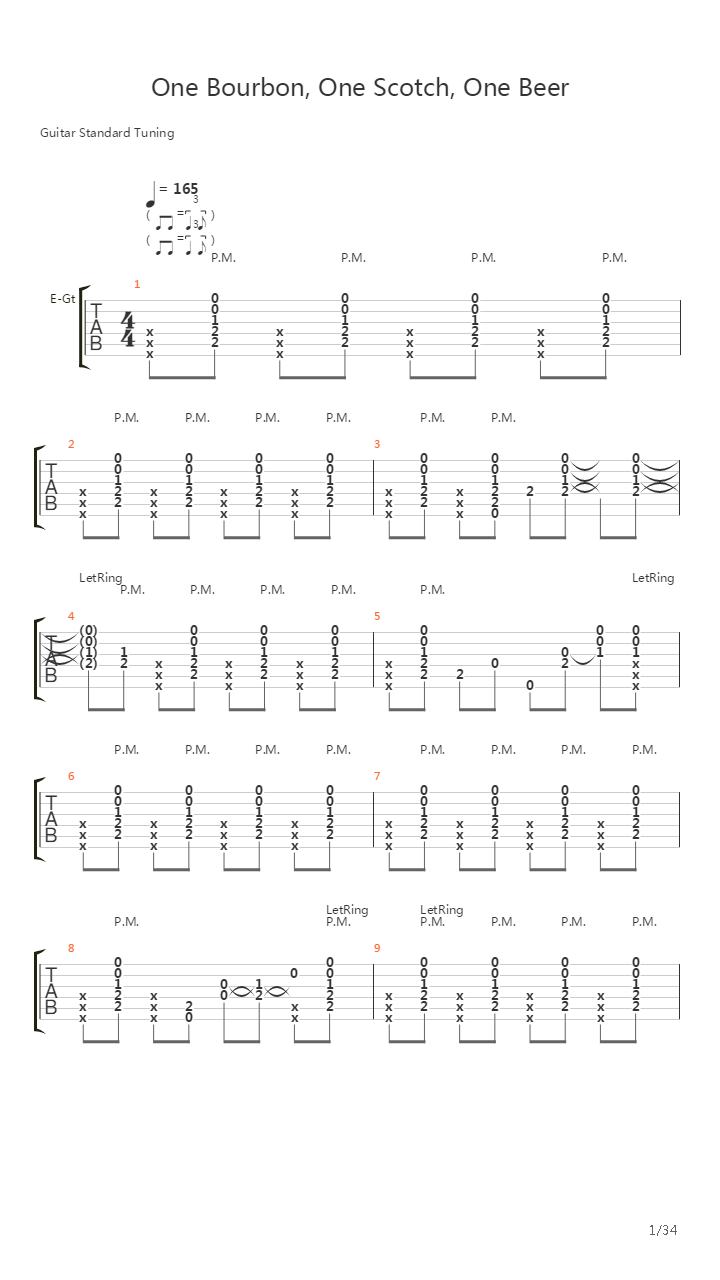 One Bourbon One Scotch And One Beer吉他谱