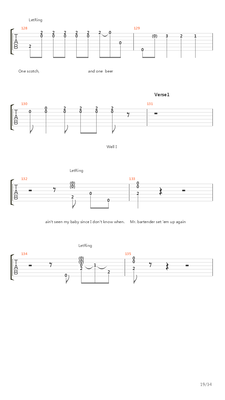 One Bourbon One Scotch And One Beer吉他谱