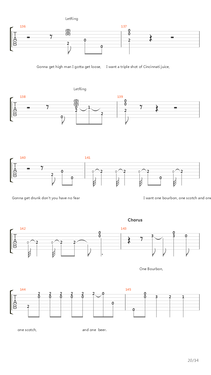 One Bourbon One Scotch And One Beer吉他谱
