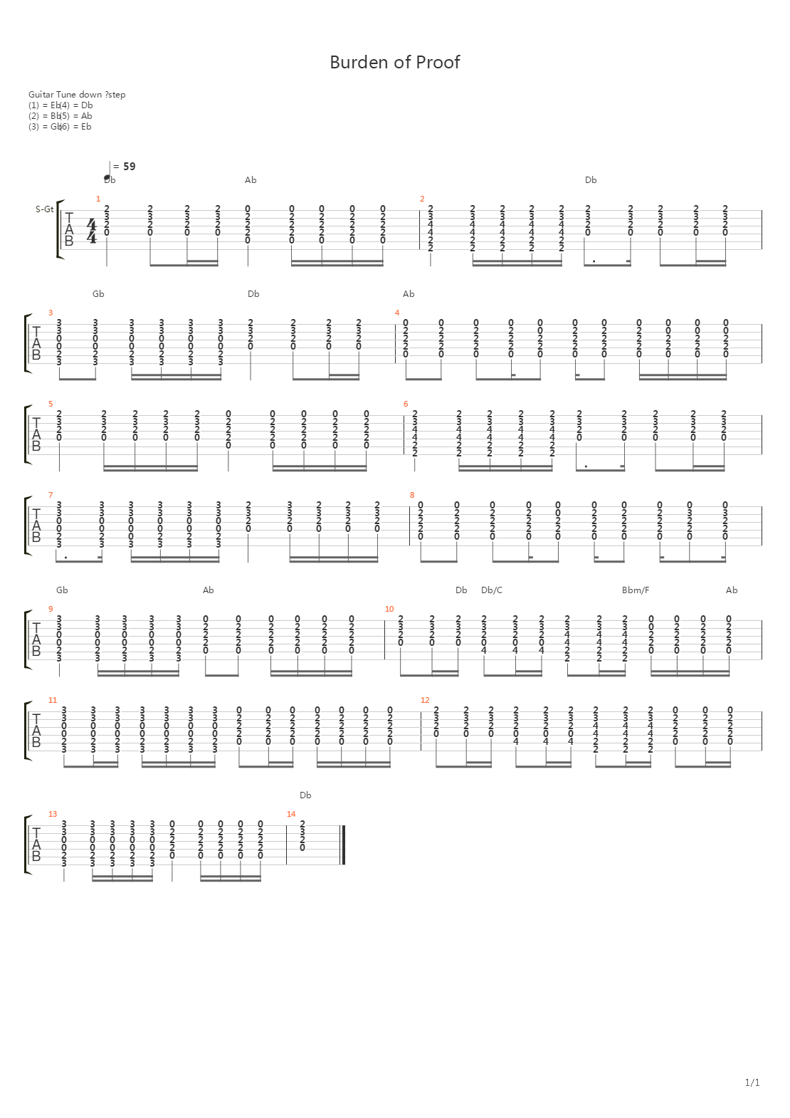 Burden Of Proof吉他谱