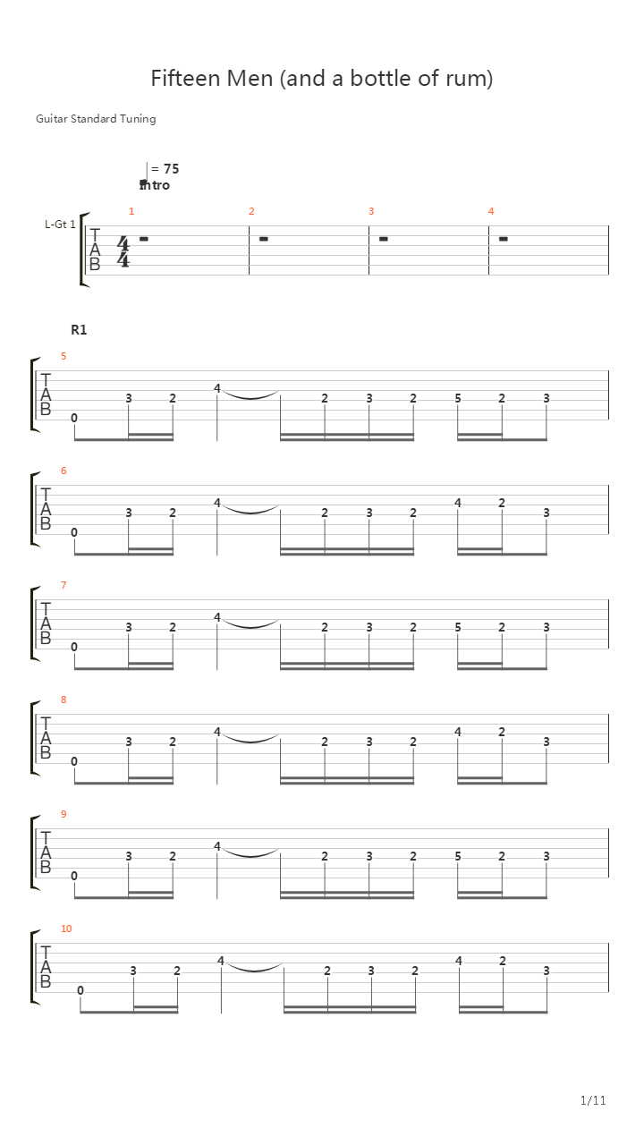 Fifteen Men And A Bottle Of Rum吉他谱