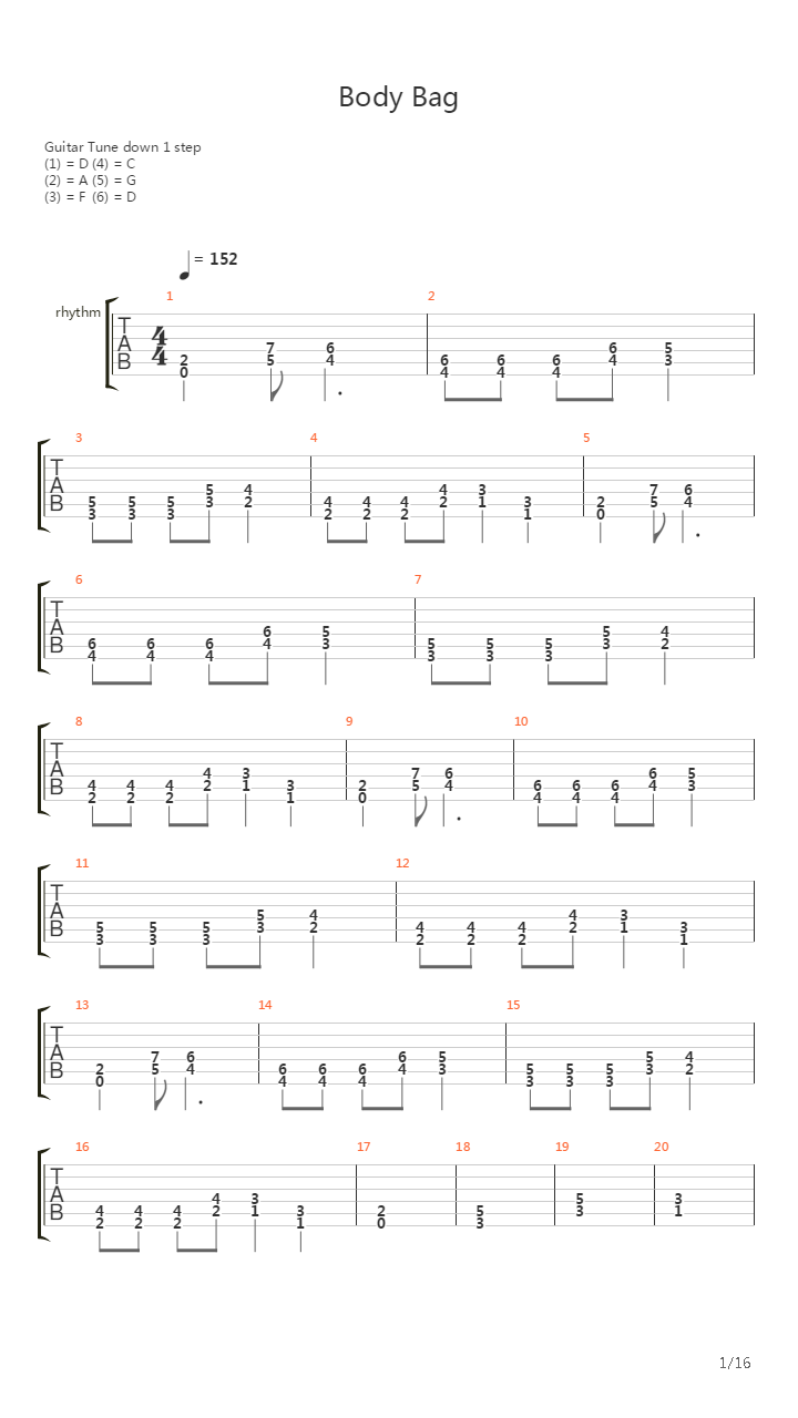 Body Bag吉他谱