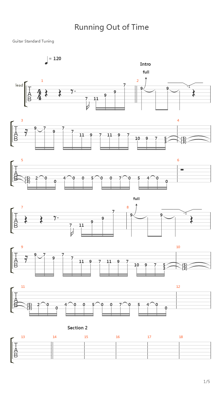 Running Out Of Time吉他谱