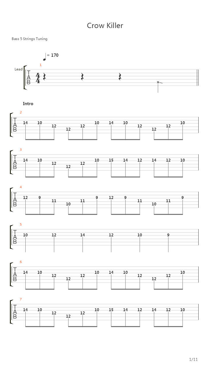 Crow Killer吉他谱