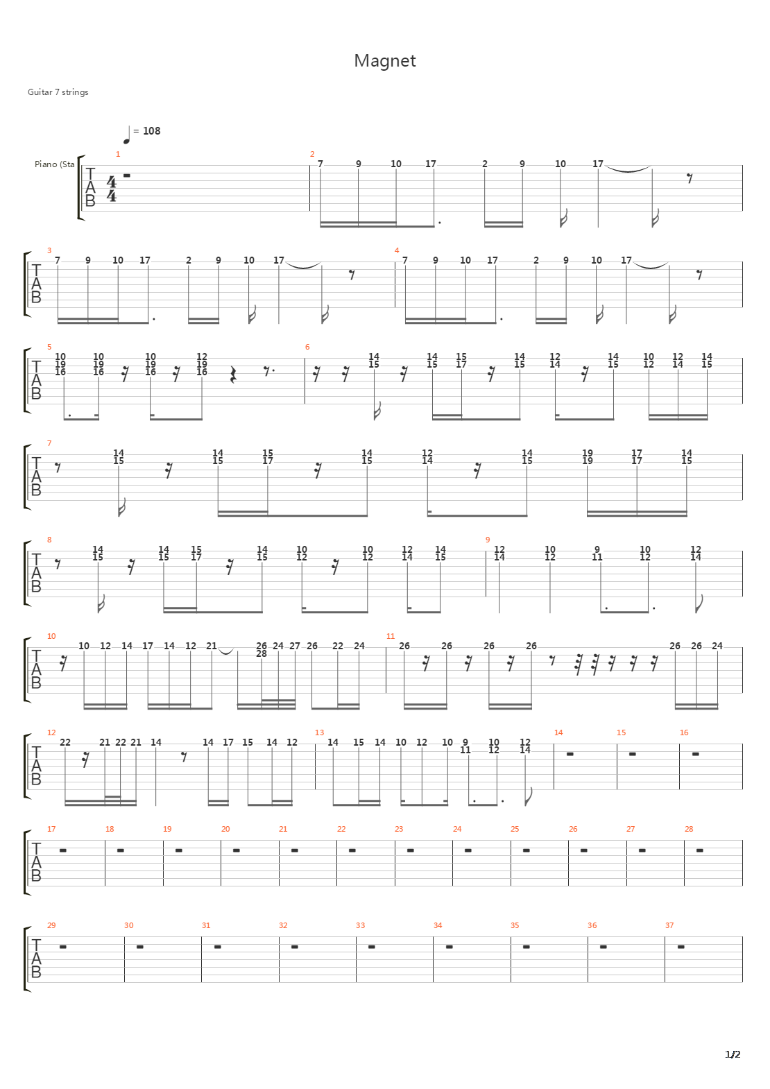 Magnet吉他谱