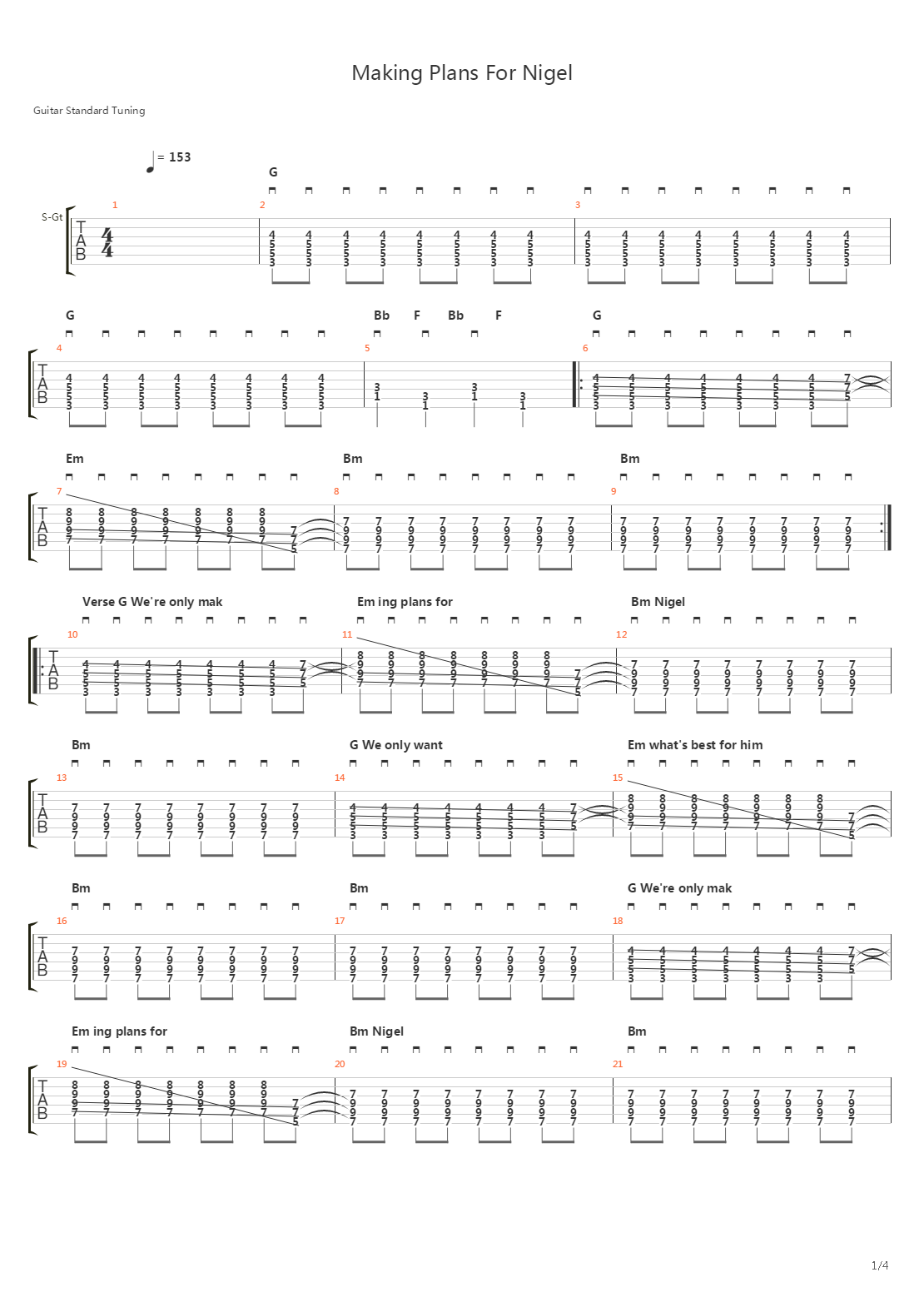Making Plans For Nigel吉他谱