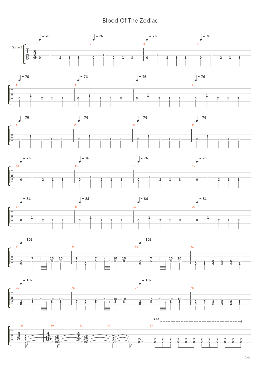 Blood Of The Zodiac吉他谱