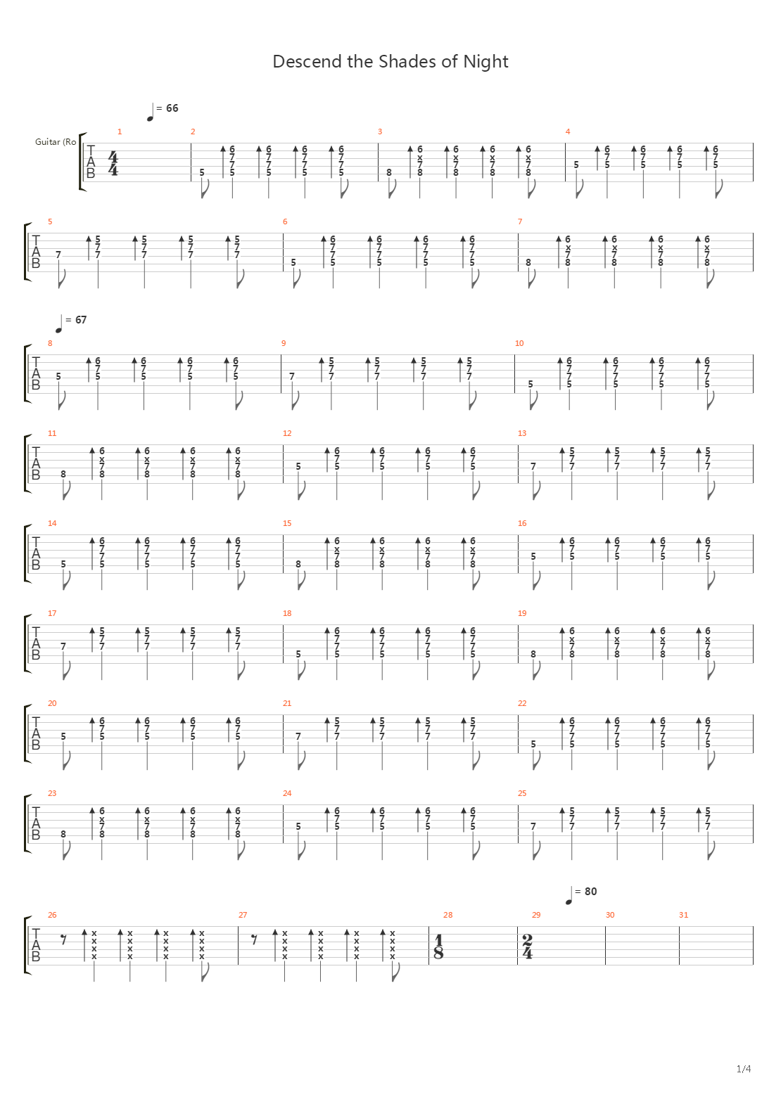 Descend The Shades Of Night吉他谱