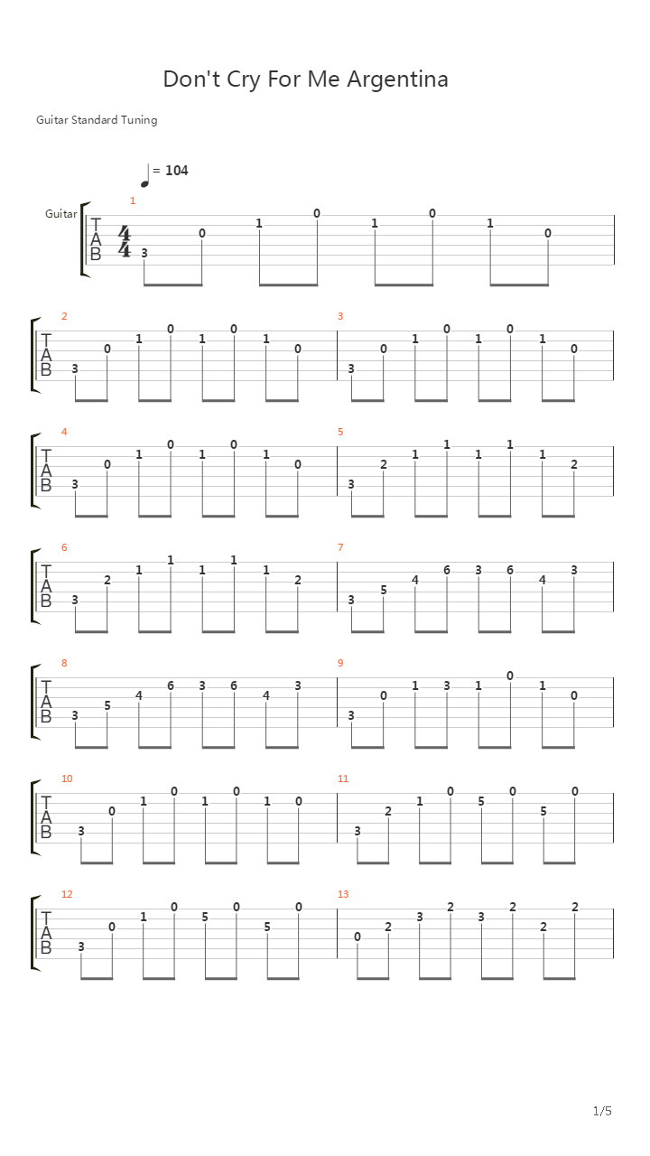 Dont Cry For Me Argentina(Evita)吉他谱