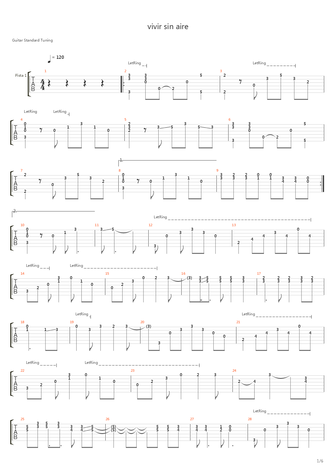 Vivir Sin Aire吉他谱