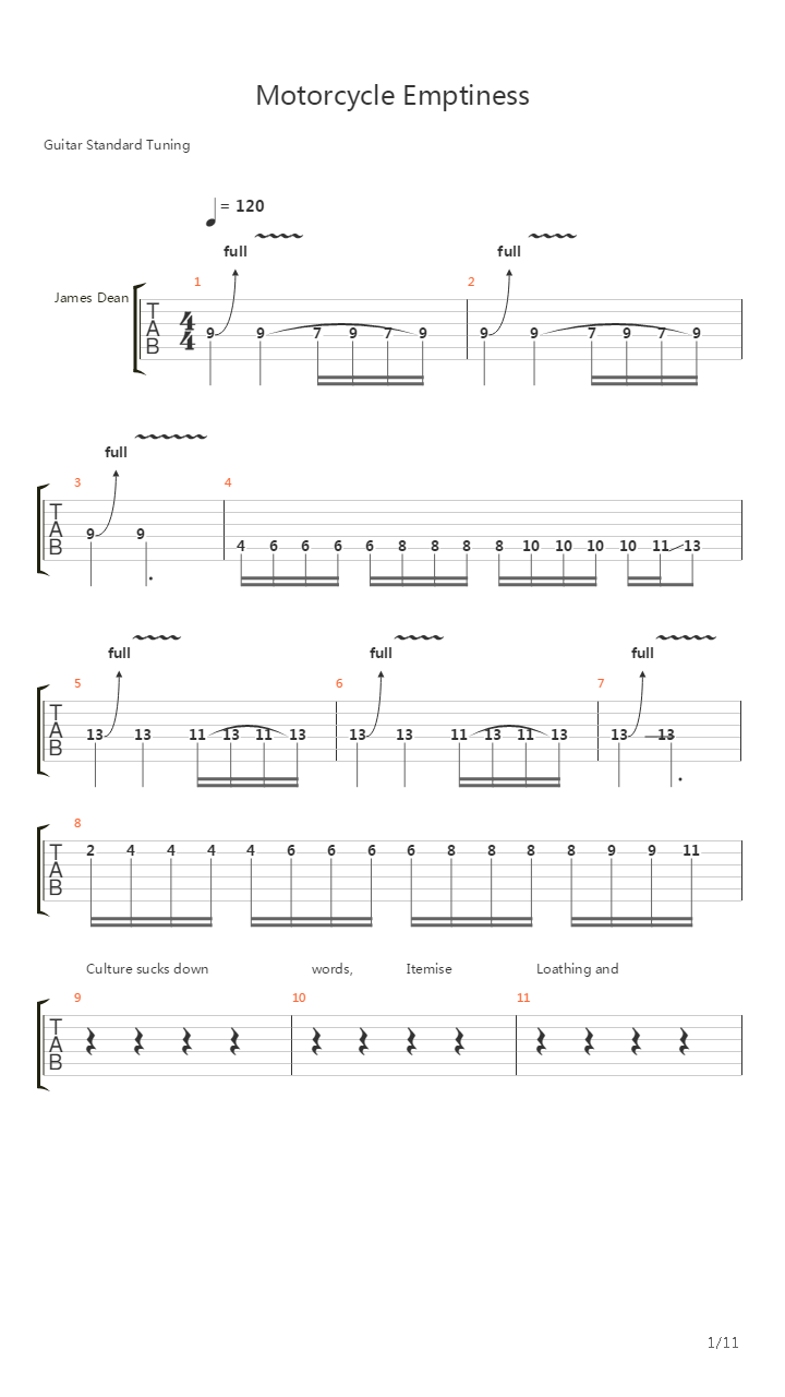 Motorcycle Emptiness吉他谱