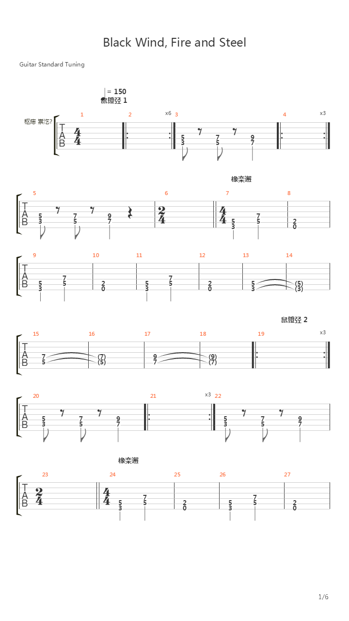 Black Wind Fire And Steel吉他谱