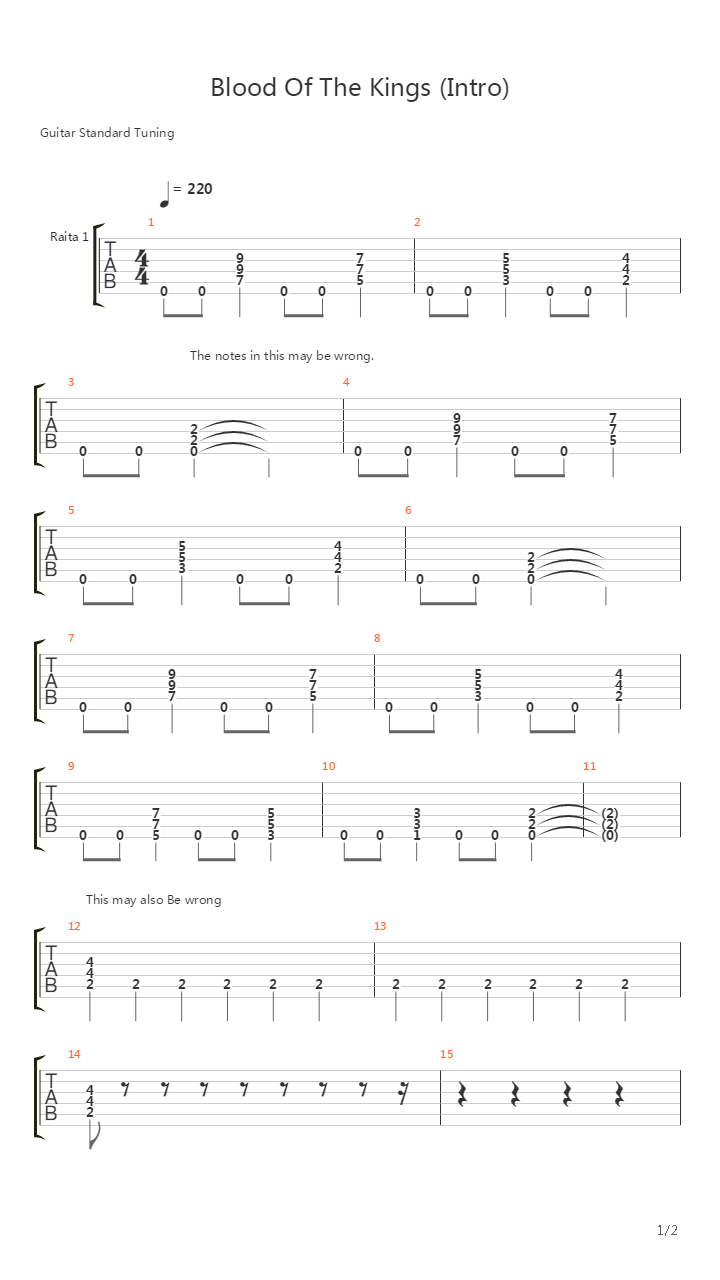 Blood Of The Kings (Intro)吉他谱