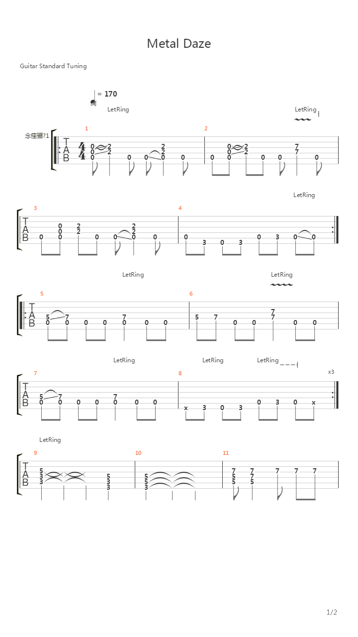 Metal Daze吉他谱