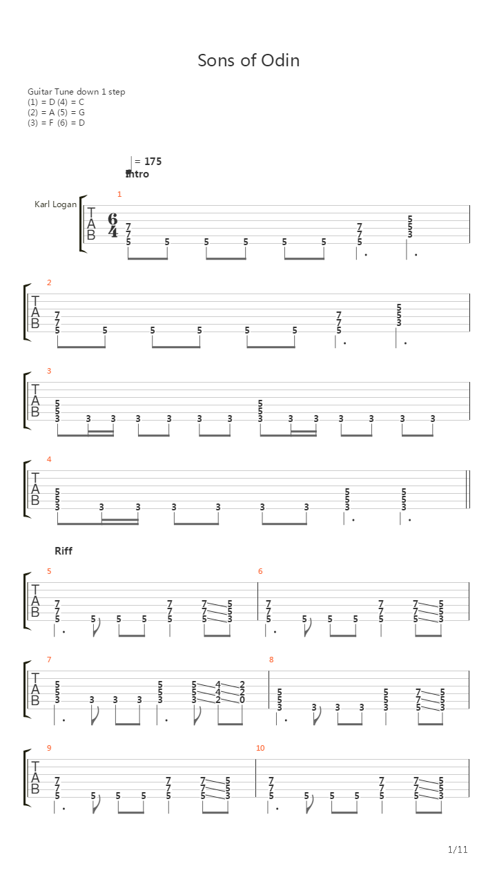 Sons of Odin吉他谱