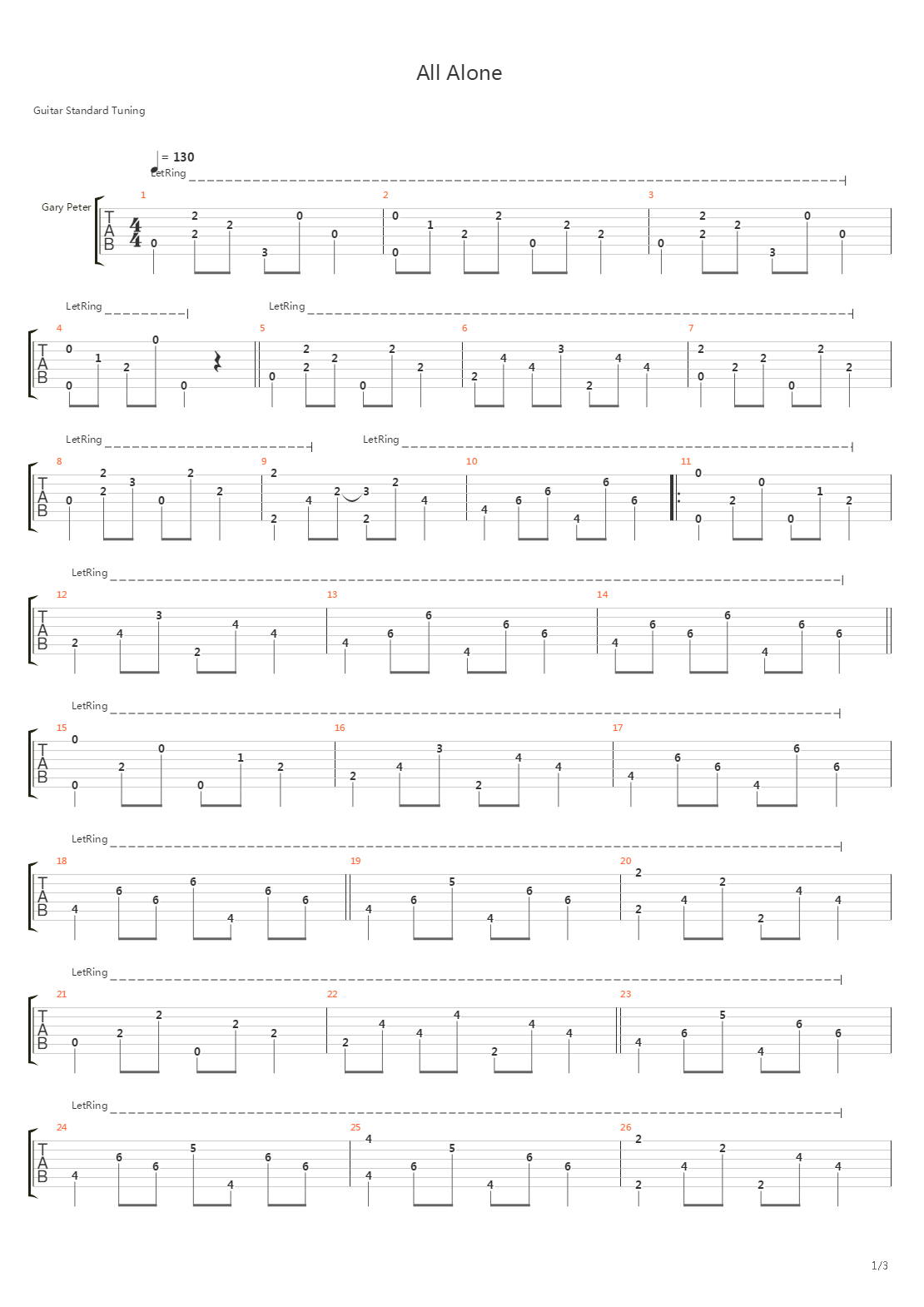 All alone吉他谱