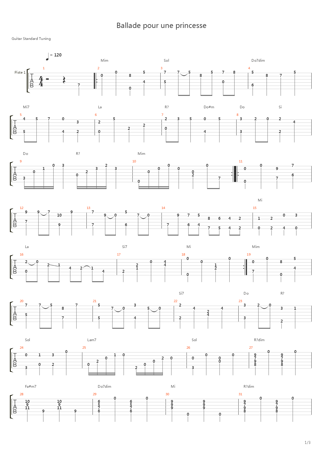 Ballade Pour Une Princesse吉他谱