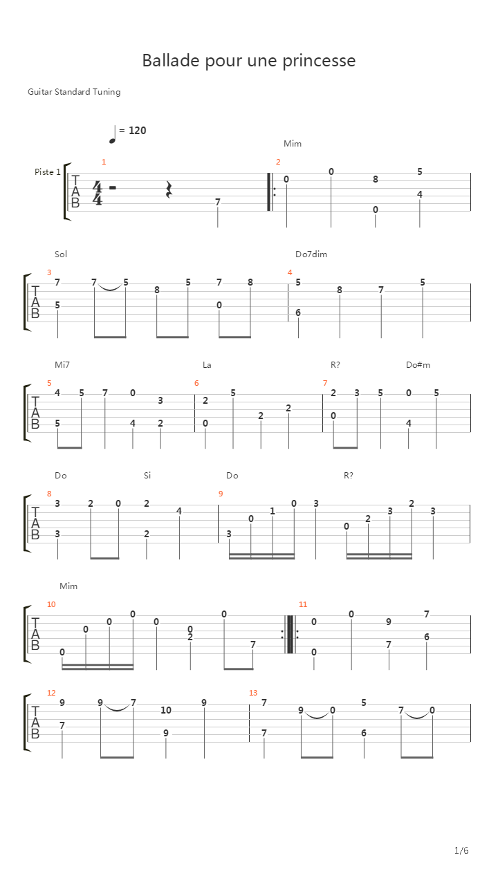 Ballade Pour Une Princesse吉他谱