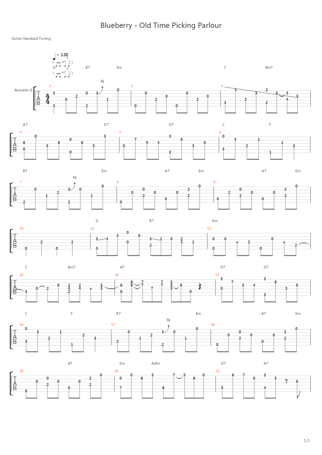 Blueberry - Old Time Picking Parlour吉他谱