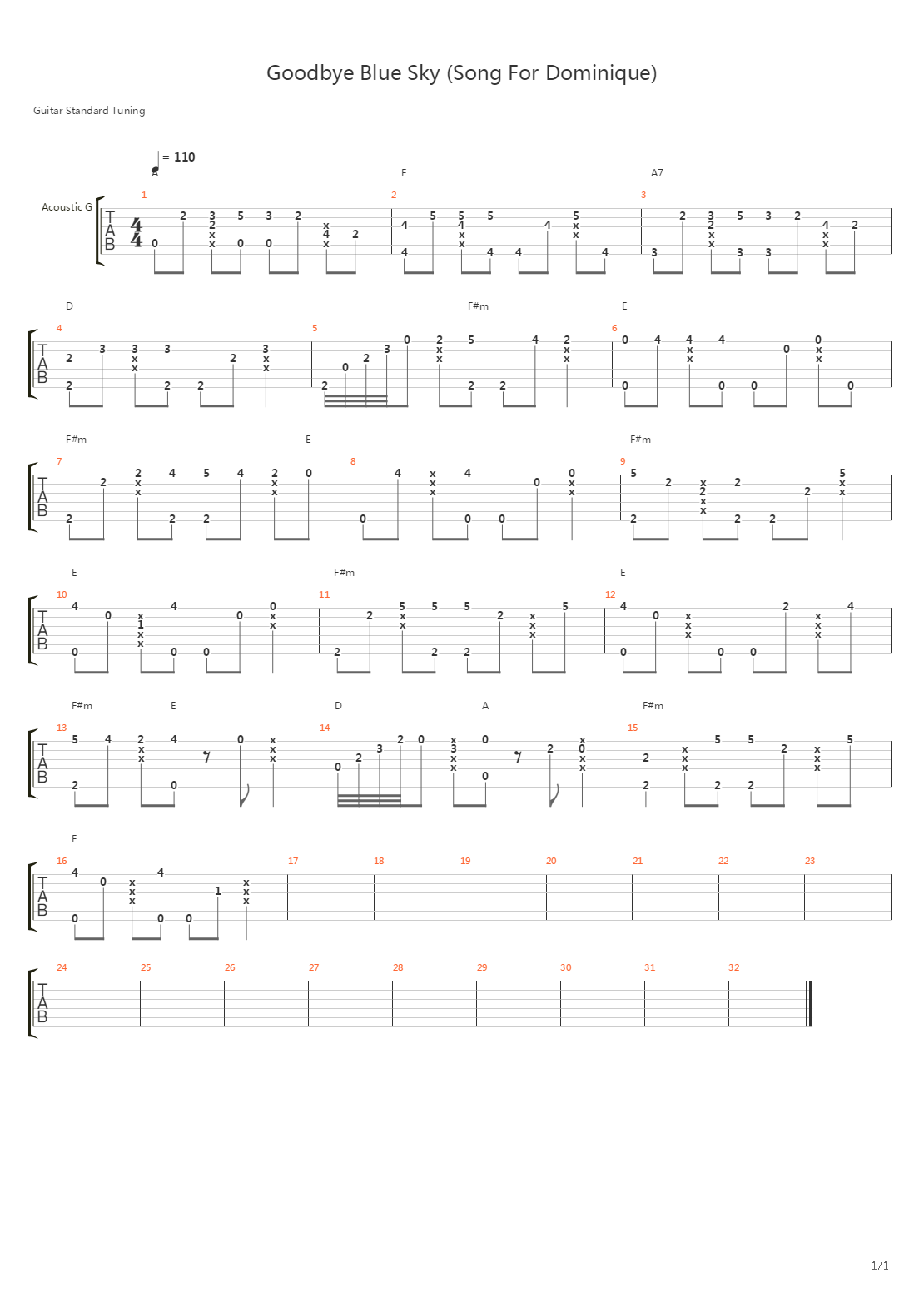 Goodbye Blue Sky (Song For Dominique)吉他谱