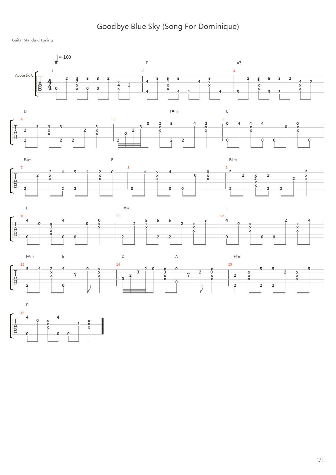 Goodbye Blue Sky (Song For Dominique)吉他谱