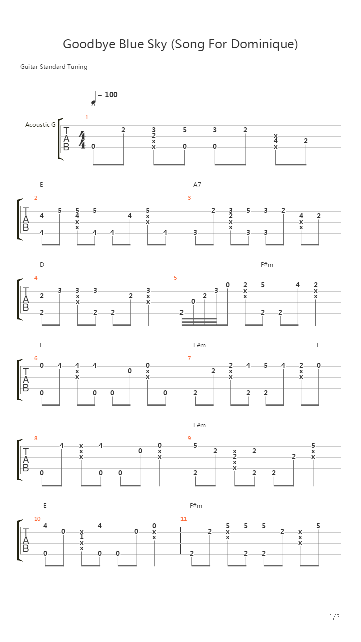 Goodbye Blue Sky (Song For Dominique)吉他谱