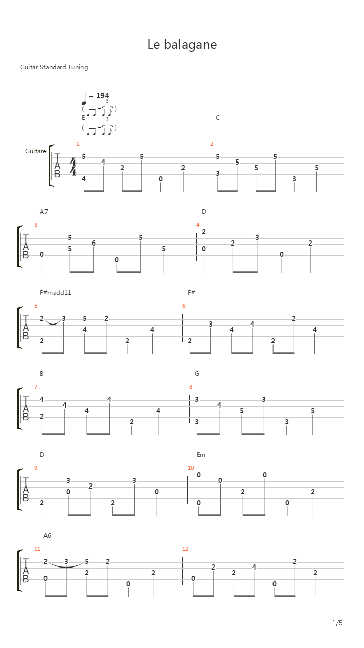 La Balagane吉他谱
