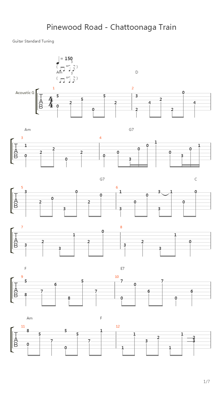 Pinewood Road (Chattoonaga Train)吉他谱