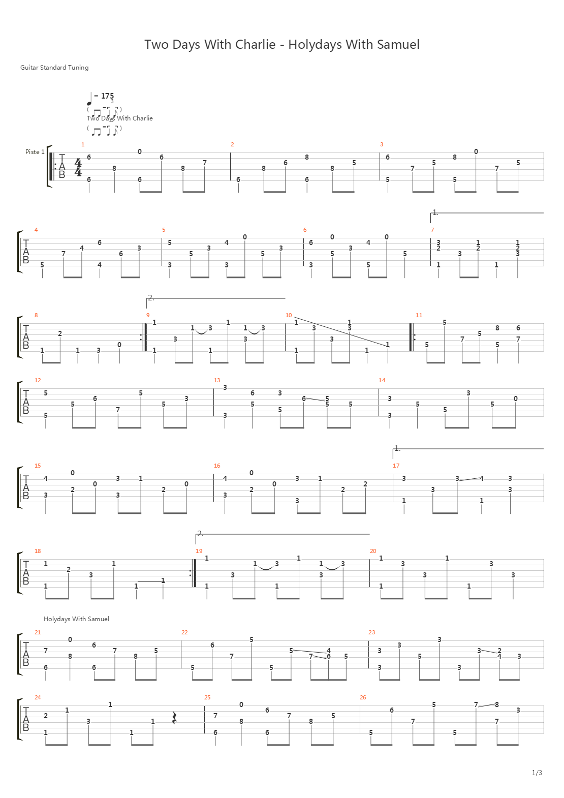 Two Days With Charlie (Holidays With Samuel)吉他谱