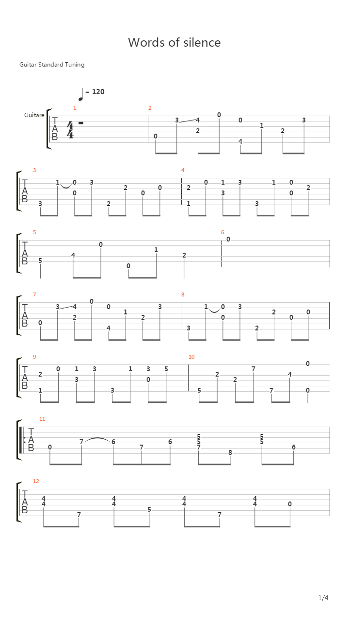 Words Of Silence吉他谱