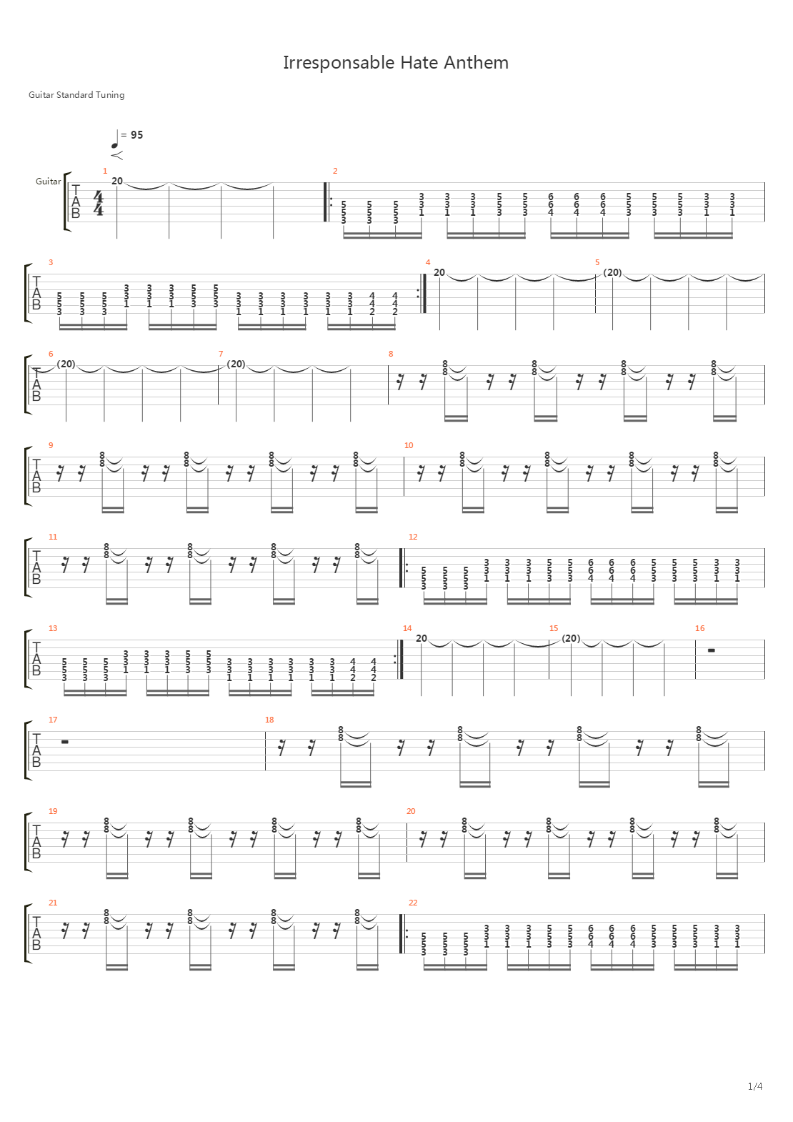 Irresponsable Hate Anthem吉他谱