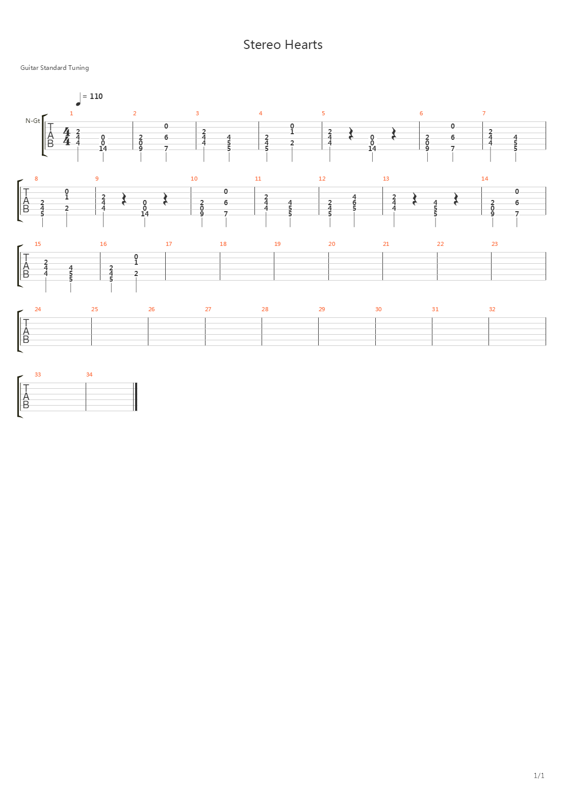 Stereo Hearts吉他谱