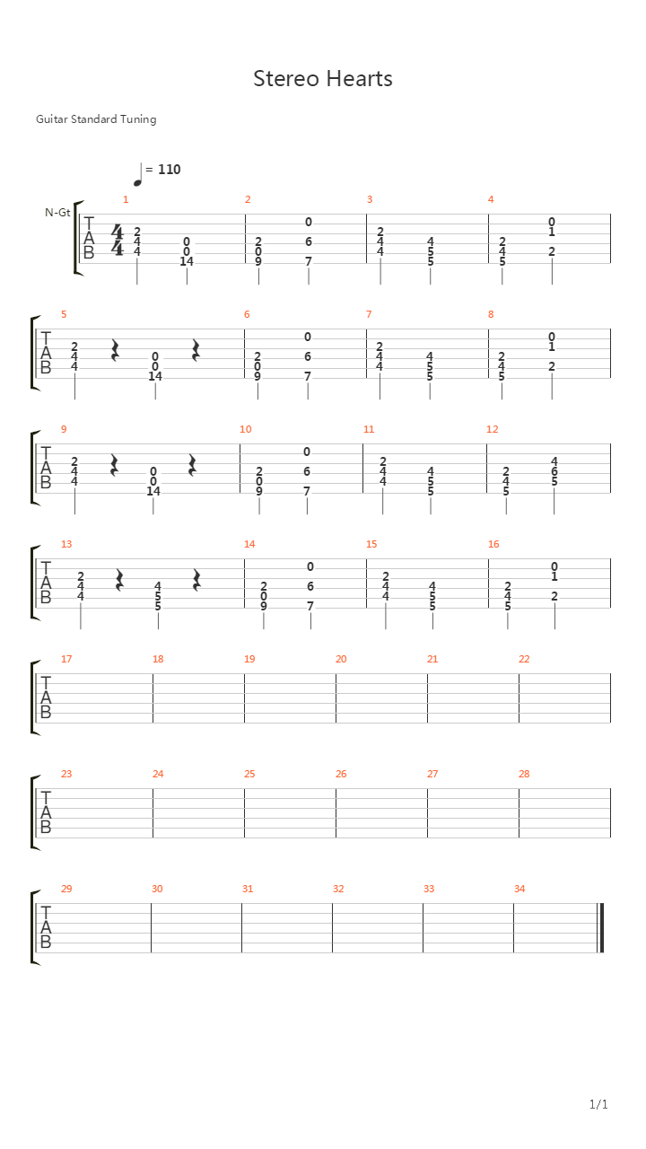 Stereo Hearts吉他谱