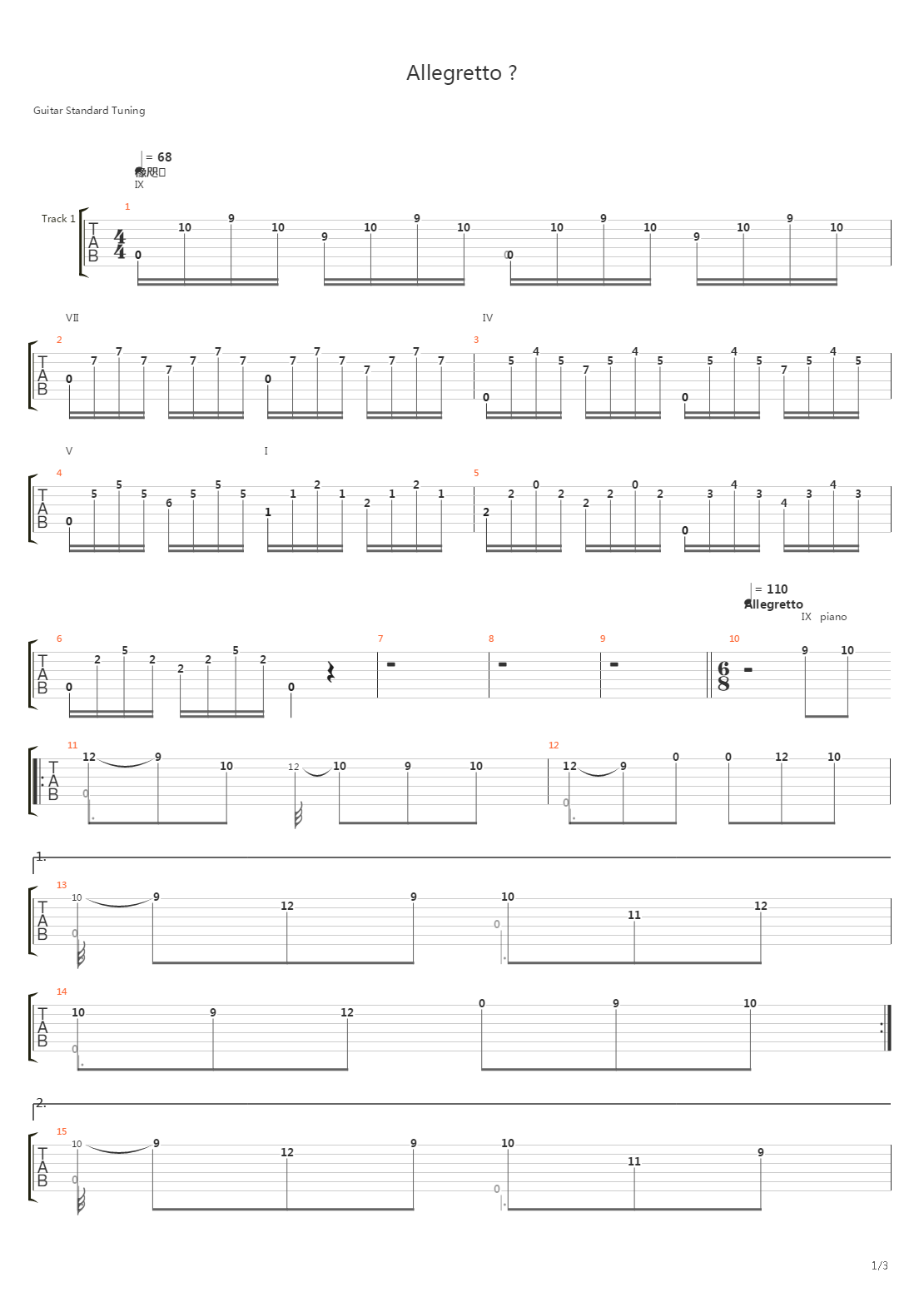 Allegretto No 2 from 2 part in A-dur吉他谱