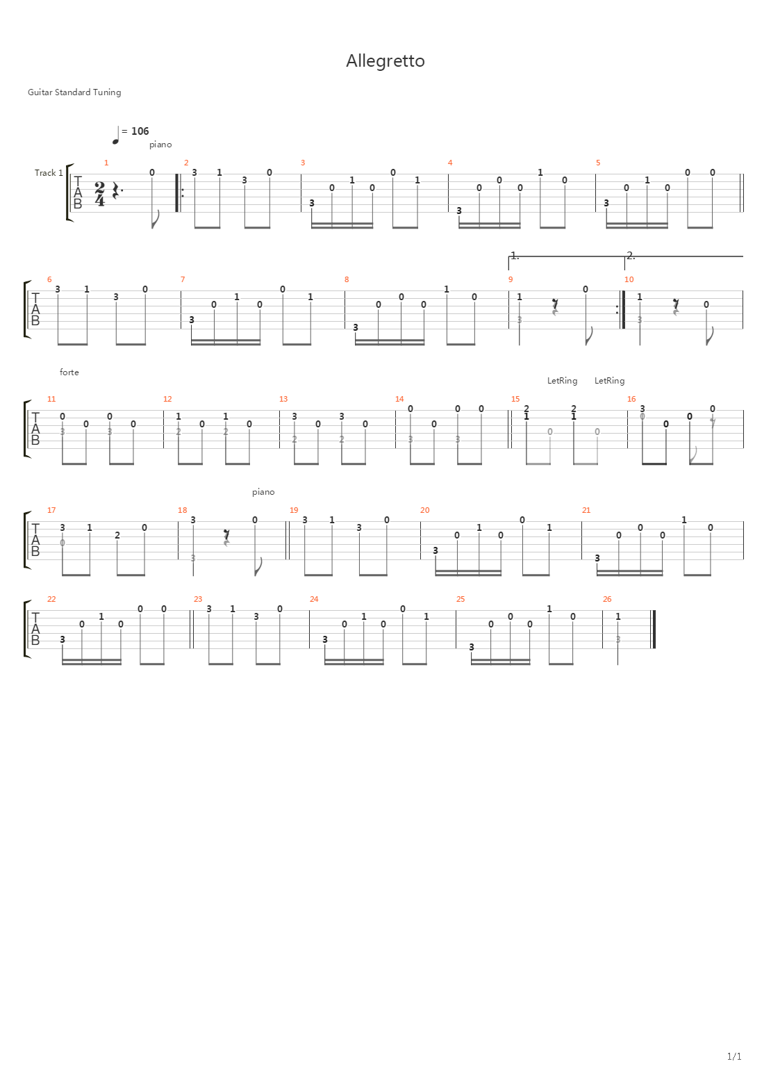 Allegretto in C-dur吉他谱