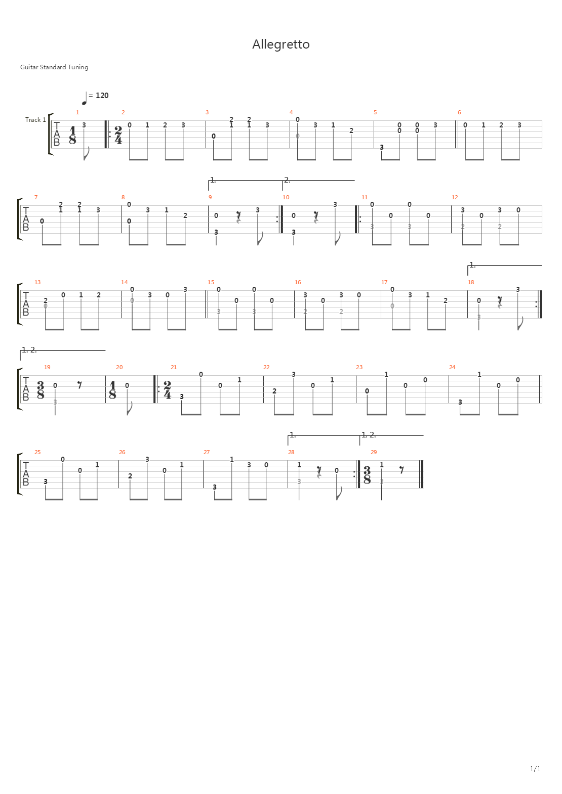 Allegretto in G-dur吉他谱