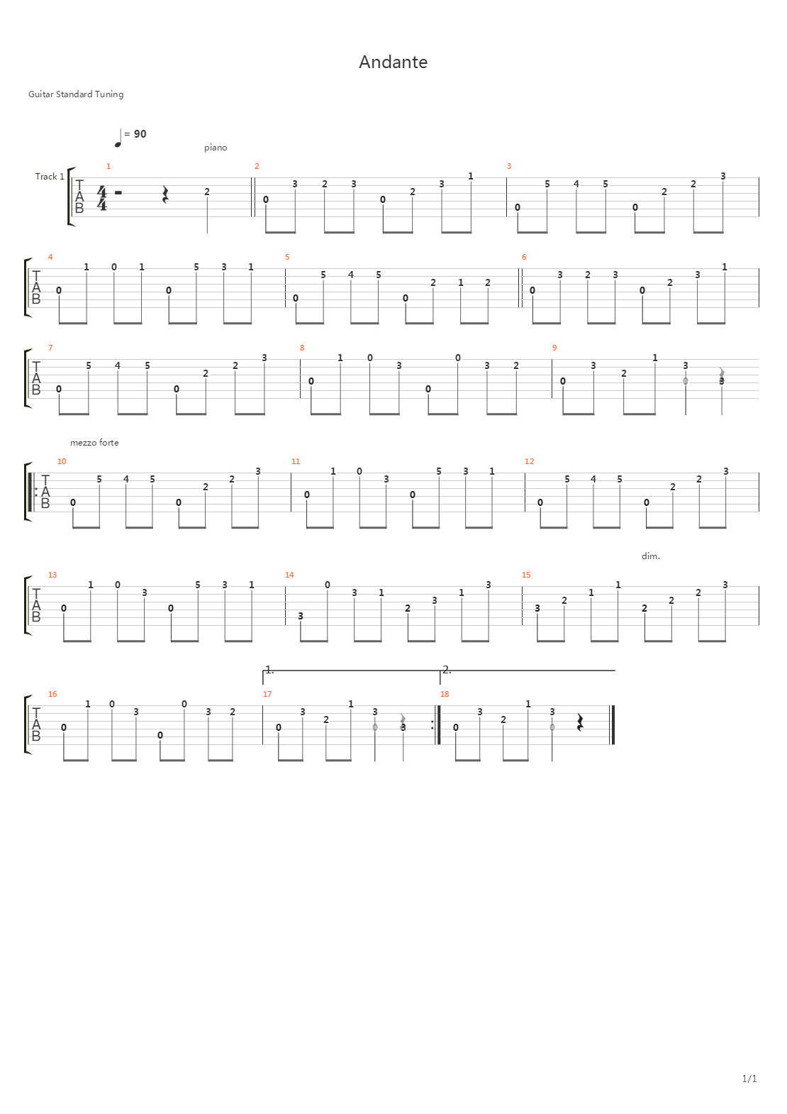 Andante in D-moll吉他谱