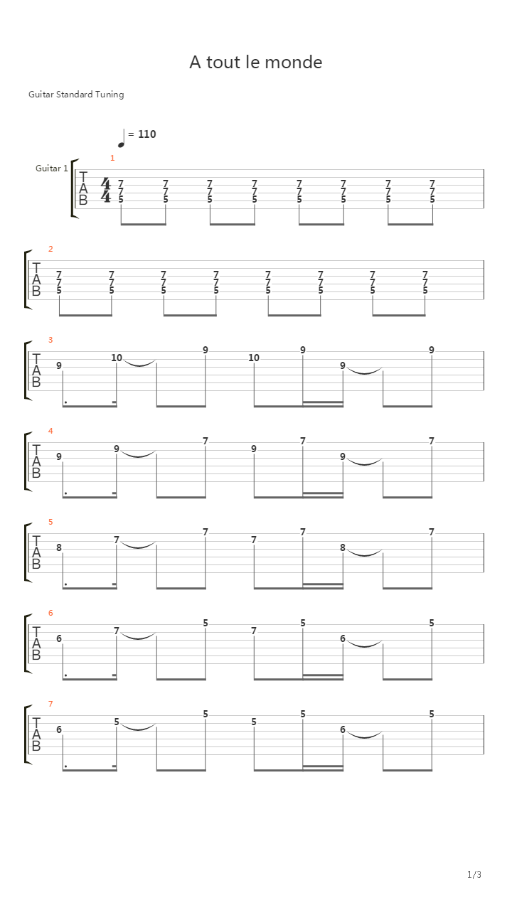 A Tout Le Monde  (Solo)吉他谱